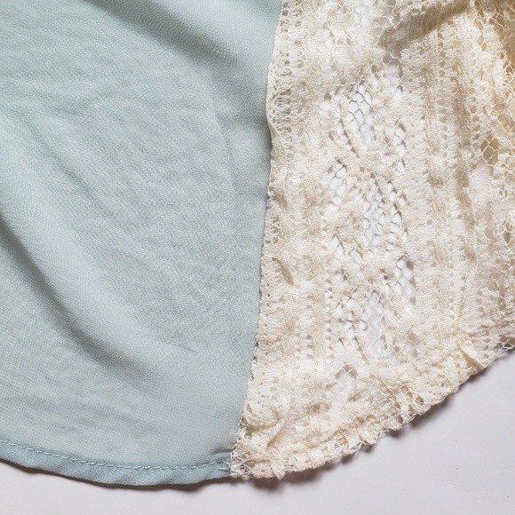 LUSH - Light Blue Silky Blouse W Lots of Lace - S - Picture 7 of 11